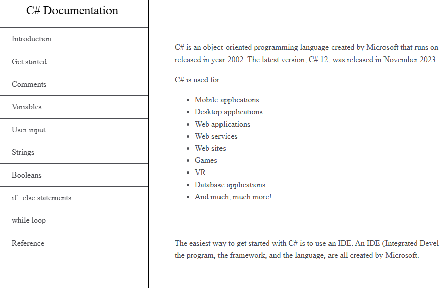 screenshot from Technical documentation page